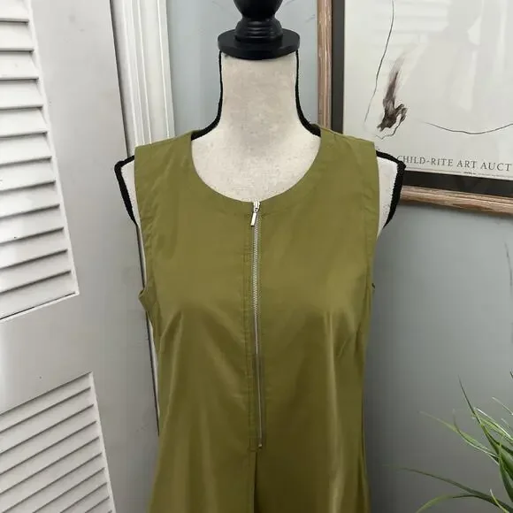 Foil Dress Womens 8 Green Maxi 1/2 Zip Lagenlook Minimalist Bohemian - Picture 2 of 11